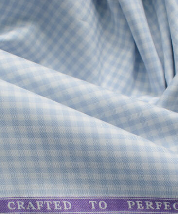 Soktas Men's Giza Cotton Checks 2.25 Meter Unstitched Shirting Fabric (White & Blue)