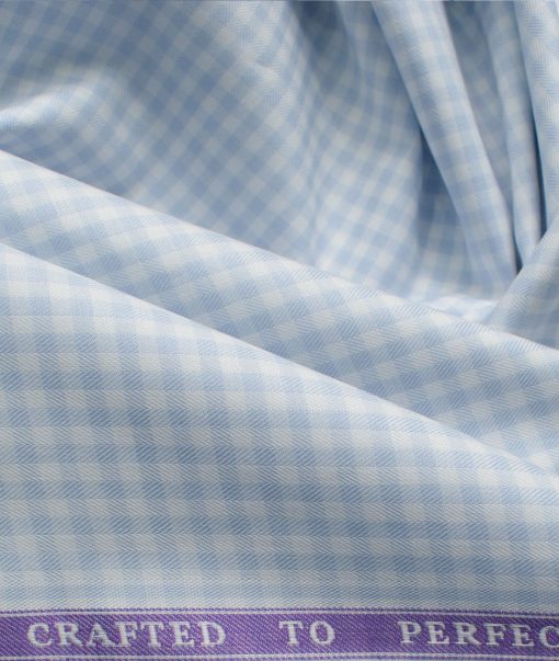 Soktas Men's Giza Cotton Checks 2.25 Meter Unstitched Shirting Fabric (White & Blue)