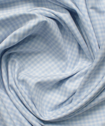 Soktas Men's Giza Cotton Checks 2.25 Meter Unstitched Shirting Fabric (White & Blue)