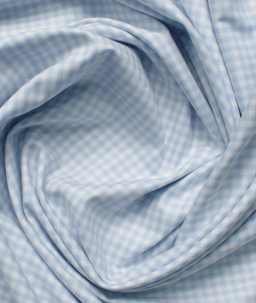 Soktas Men's Giza Cotton Checks 2.25 Meter Unstitched Shirting Fabric (White & Blue)