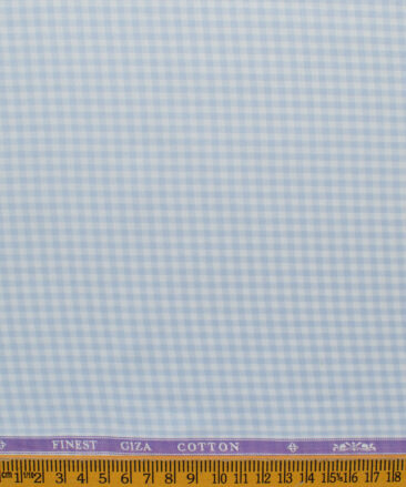 Soktas Men's Giza Cotton Checks 2.25 Meter Unstitched Shirting Fabric (White & Blue)