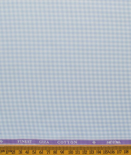 Soktas Men's Giza Cotton Checks 2.25 Meter Unstitched Shirting Fabric (White & Blue)