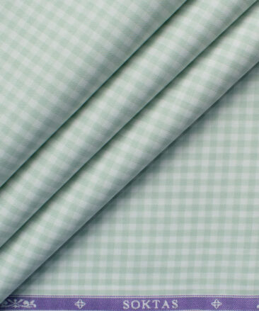 Soktas Men's Giza Cotton Checks 2.25 Meter Unstitched Shirting Fabric (White & Green)