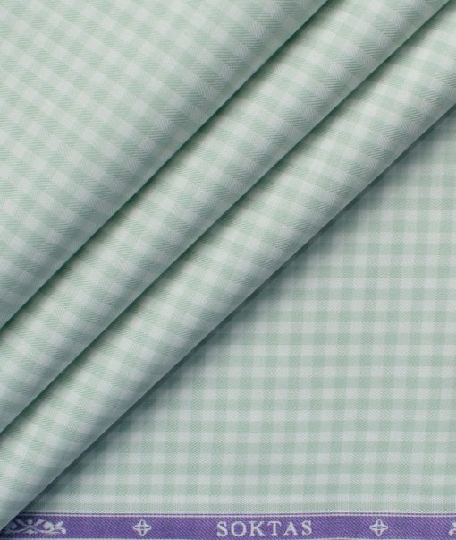 Soktas Men's Giza Cotton Checks 2.25 Meter Unstitched Shirting Fabric (White & Green)