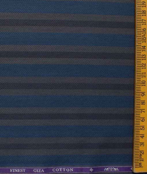 Soktas Men's Giza Cotton Striped 2.25 Meter Unstitched Shirting Fabric (Grey & Blue)