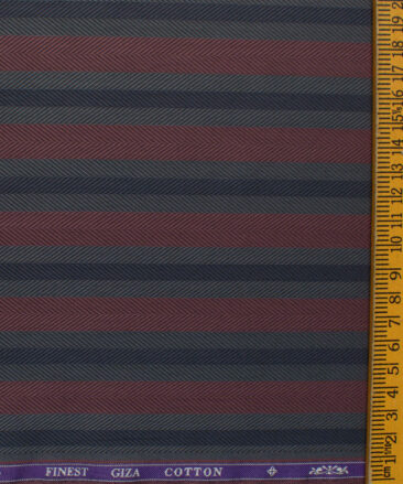 Soktas Men's Giza Cotton Striped 2.25 Meter Unstitched Shirting Fabric (Grey & Brick Red)