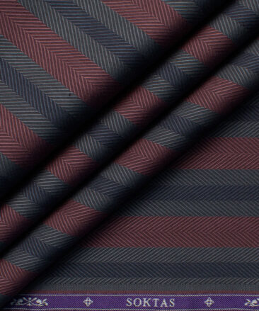 Soktas Men's Giza Cotton Striped 2.25 Meter Unstitched Shirting Fabric (Grey & Brick Red)