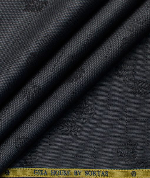 Soktas Men's Luxury Cotton Self Design 2.25 Meter Unstitched Shirting Fabric (Dark Grey)