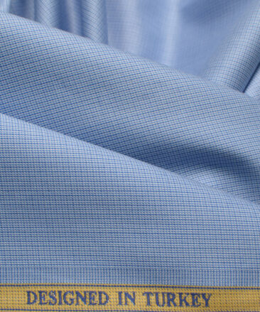 Soktas Men's 120/2 Giza Cotton Stuctured 2.25 Meter Unstitched Shirting Fabric (Sky Blue)