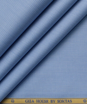 Soktas Men's 120/2 Giza Cotton Stuctured 2.25 Meter Unstitched Shirting Fabric (Sky Blue)