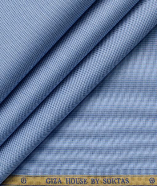 Soktas Men's 120/2 Giza Cotton Stuctured 2.25 Meter Unstitched Shirting Fabric (Sky Blue)