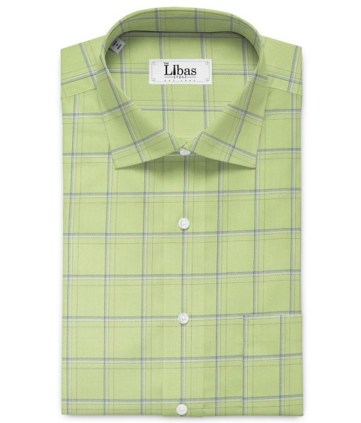 Cotton Fusion Men's Cotton Blend Wrinkle Free Checks 2.25 Meter Unstitched Shirting Fabric (Green)