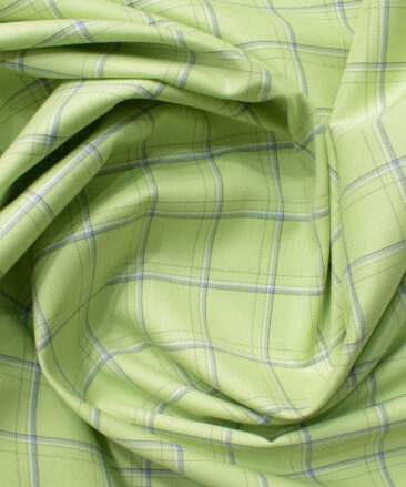 Cotton Fusion Men's Cotton Blend Wrinkle Free Checks 2.25 Meter Unstitched Shirting Fabric (Green)