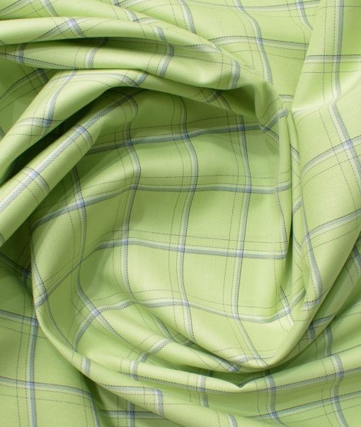 Cotton Fusion Men's Cotton Blend Wrinkle Free Checks 2.25 Meter Unstitched Shirting Fabric (Green)