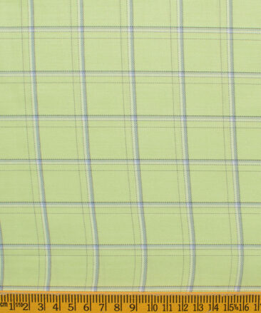 Cotton Fusion Men's Cotton Blend Wrinkle Free Checks 2.25 Meter Unstitched Shirting Fabric (Green)