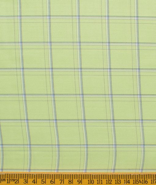 Cotton Fusion Men's Cotton Blend Wrinkle Free Checks 2.25 Meter Unstitched Shirting Fabric (Green)