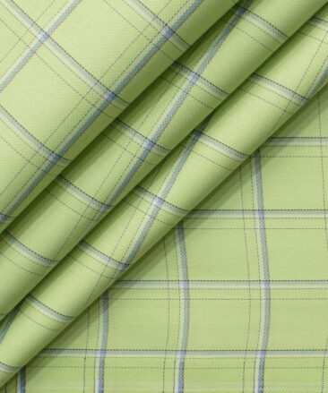 Cotton Fusion Men's Cotton Blend Wrinkle Free Checks 2.25 Meter Unstitched Shirting Fabric (Green)