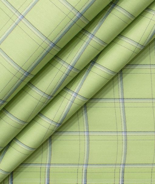 Cotton Fusion Men's Cotton Blend Wrinkle Free Checks 2.25 Meter Unstitched Shirting Fabric (Green)