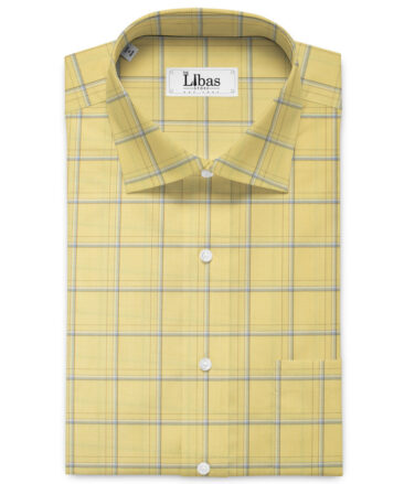 Cotton Fusion Men's Cotton Blend Wrinkle Free Checks 2.25 Meter Unstitched Shirting Fabric (Yellow)