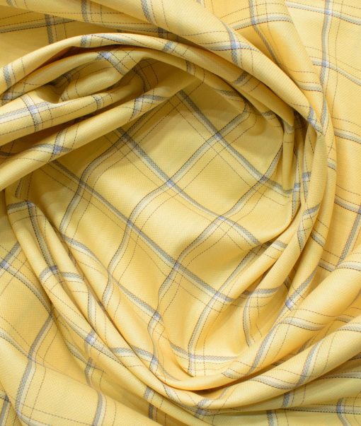 Cotton Fusion Men's Cotton Blend Wrinkle Free Checks 2.25 Meter Unstitched Shirting Fabric (Yellow)