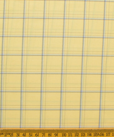 Cotton Fusion Men's Cotton Blend Wrinkle Free Checks 2.25 Meter Unstitched Shirting Fabric (Yellow)