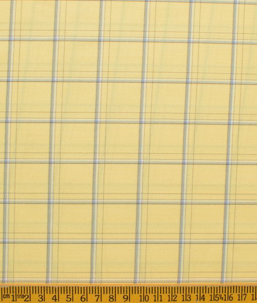 Cotton Fusion Men's Cotton Blend Wrinkle Free Checks 2.25 Meter Unstitched Shirting Fabric (Yellow)