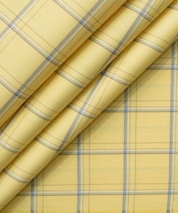 Cotton Fusion Men's Cotton Blend Wrinkle Free Checks 2.25 Meter Unstitched Shirting Fabric (Yellow)