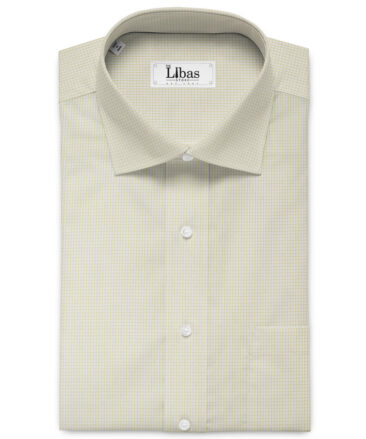 Cotton Fusion Men's Cotton Blend Wrinkle Free Checks 2.25 Meter Unstitched Shirting Fabric (White & Beige)