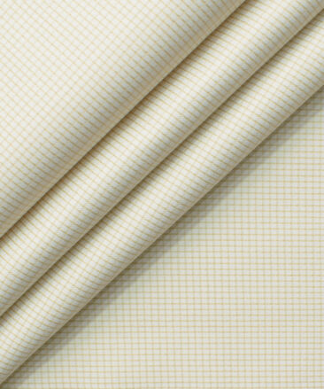 Cotton Fusion Men's Cotton Blend Wrinkle Free Checks 2.25 Meter Unstitched Shirting Fabric (White & Beige)