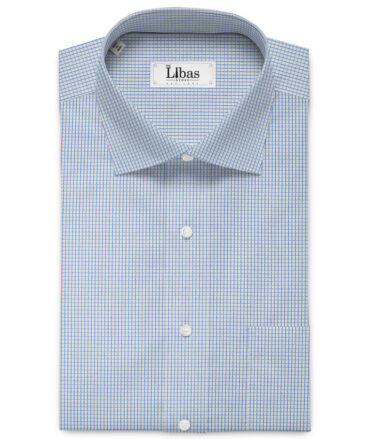 Cotton Fusion Men's Cotton Blend Wrinkle Free Checks 2.25 Meter Unstitched Shirting Fabric (White & Blue)