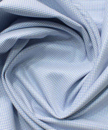 Cotton Fusion Men's Cotton Blend Wrinkle Free Checks 2.25 Meter Unstitched Shirting Fabric (White & Blue)