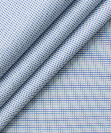 Cotton Fusion Men's Cotton Blend Wrinkle Free Checks 2.25 Meter Unstitched Shirting Fabric (White & Blue)