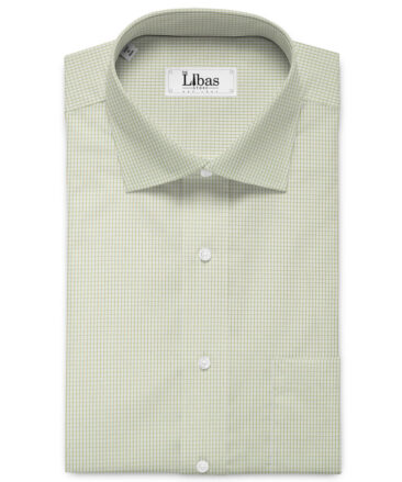 Cotton Fusion Men's Cotton Blend Wrinkle Free Checks 2.25 Meter Unstitched Shirting Fabric (White & Green)