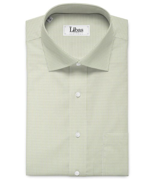 Cotton Fusion Men's Cotton Blend Wrinkle Free Checks 2.25 Meter Unstitched Shirting Fabric (White & Green)