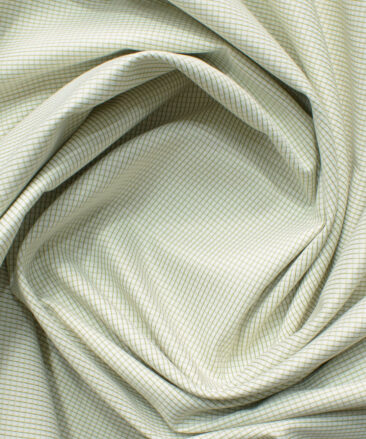 Cotton Fusion Men's Cotton Blend Wrinkle Free Checks 2.25 Meter Unstitched Shirting Fabric (White & Green)