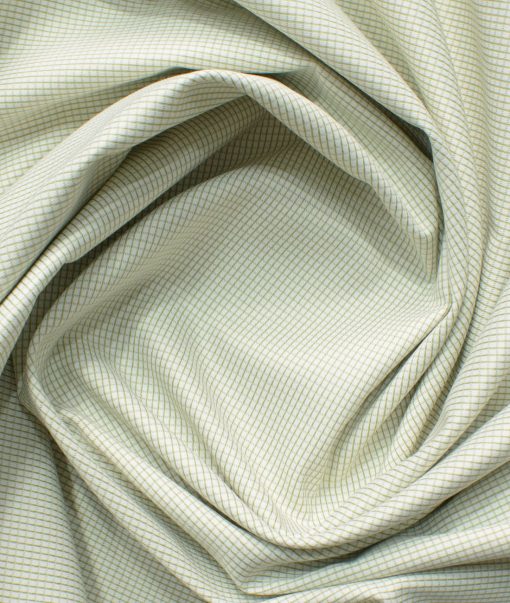 Cotton Fusion Men's Cotton Blend Wrinkle Free Checks 2.25 Meter Unstitched Shirting Fabric (White & Green)