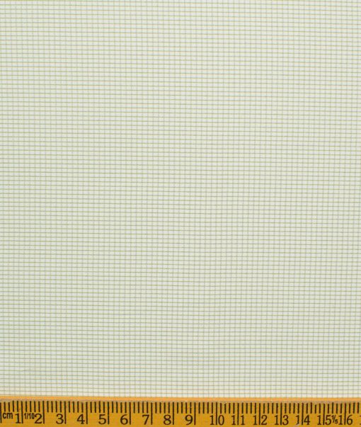 Cotton Fusion Men's Cotton Blend Wrinkle Free Checks 2.25 Meter Unstitched Shirting Fabric (White & Green)