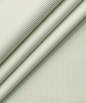 Cotton Fusion Men's Cotton Blend Wrinkle Free Checks 2.25 Meter Unstitched Shirting Fabric (White & Green)