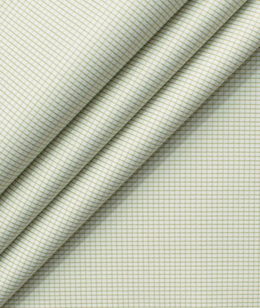 Cotton Fusion Men's Cotton Blend Wrinkle Free Checks 2.25 Meter Unstitched Shirting Fabric (White & Green)