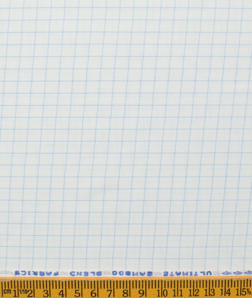 Cotton Fusion Men's Cotton Blend Wrinkle Free Checks 2.25 Meter Unstitched Shirting Fabric (White & Sky Blue)