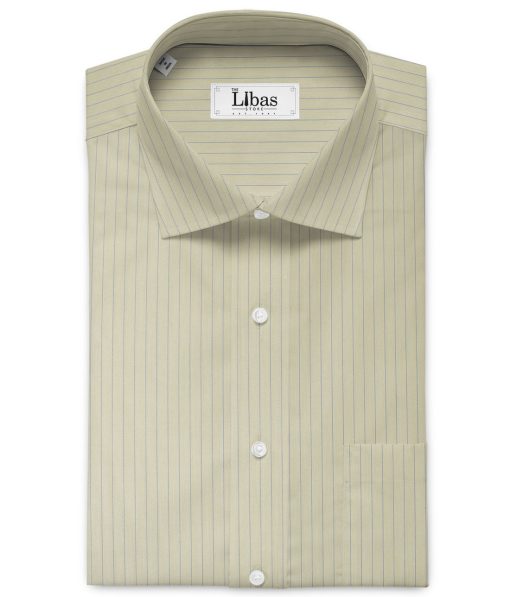 Cotton Fusion Men's Cotton Blend Wrinkle Free Striped 2.25 Meter Unstitched Shirting Fabric (Beige)