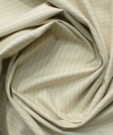 Cotton Fusion Men's Cotton Blend Wrinkle Free Striped 2.25 Meter Unstitched Shirting Fabric (Beige)