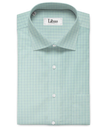 Cotton Fusion Men's Cotton Blend Wrinkle Free Checks 2.25 Meter Unstitched Shirting Fabric (Mint Green)