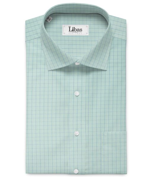 Cotton Fusion Men's Cotton Blend Wrinkle Free Checks 2.25 Meter Unstitched Shirting Fabric (Mint Green)