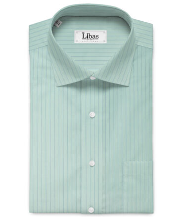 Cotton Fusion Men's Cotton Blend Wrinkle Free Striped 2.25 Meter Unstitched Shirting Fabric (Mint Green)