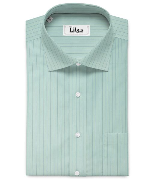 Cotton Fusion Men's Cotton Blend Wrinkle Free Striped 2.25 Meter Unstitched Shirting Fabric (Mint Green)