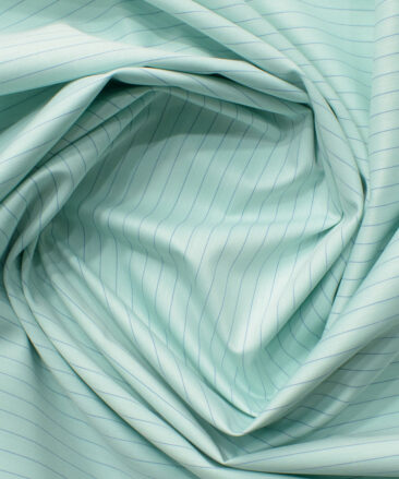 Cotton Fusion Men's Cotton Blend Wrinkle Free Striped 2.25 Meter Unstitched Shirting Fabric (Mint Green)