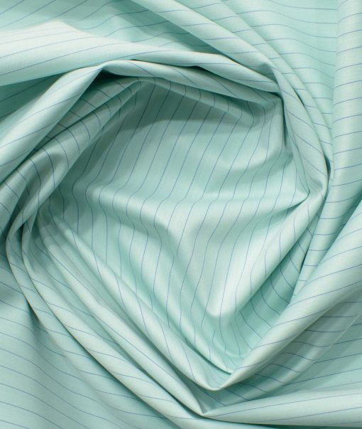 Cotton Fusion Men's Cotton Blend Wrinkle Free Striped 2.25 Meter Unstitched Shirting Fabric (Mint Green)