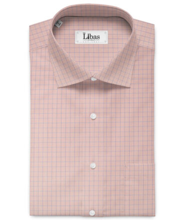 Cotton Fusion Men's Cotton Blend Wrinkle Free Checks 2.25 Meter Unstitched Shirting Fabric (Pink)