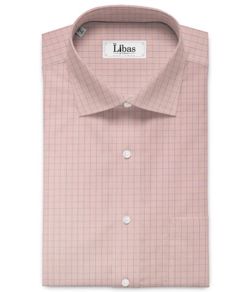 Cotton Fusion Men's Cotton Blend Wrinkle Free Checks 2.25 Meter Unstitched Shirting Fabric (Pink)